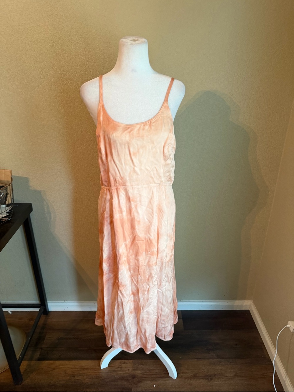 Raquel Allegra Peach Slip Midi Dress with Spaghetti Straps